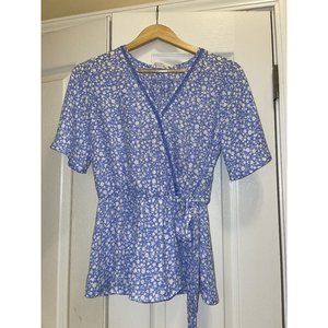 Dainty Floral Blue White Tie Front Shirt
